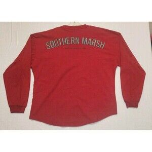 Southern Marsh Red Long Sleeve Shirt Back Logo Spellout XL Pocket Tee Cotton